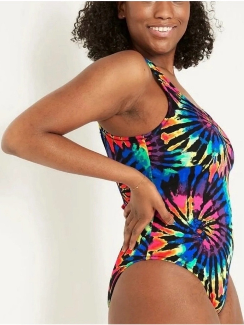 Victoria's Secret Pink Black Tie Dye Rainbow Scoop One Piece Bathing Swimsuit - Picture 4 of 6